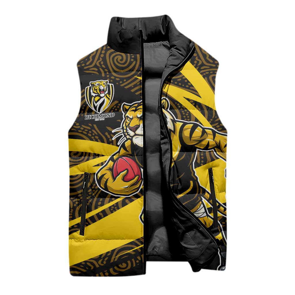 Richmond Tigers Australian Football Sleeveless Puffer Jacket Powerful Tiger Mascot With Indigenous Pattern Art