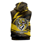 Richmond Tigers Australian Football Sleeveless Zip Hoodie Powerful Tiger Mascot With Indigenous Pattern Art