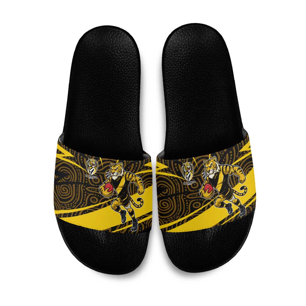 Richmond Tigers Australian Football Slide Sandals Powerful Tiger Mascot With Indigenous Pattern Art