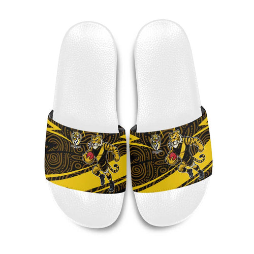 Richmond Tigers Australian Football Slide Sandals Powerful Tiger Mascot With Indigenous Pattern Art
