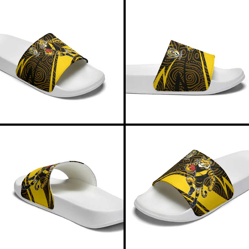 Richmond Tigers Australian Football Slide Sandals Powerful Tiger Mascot With Indigenous Pattern Art