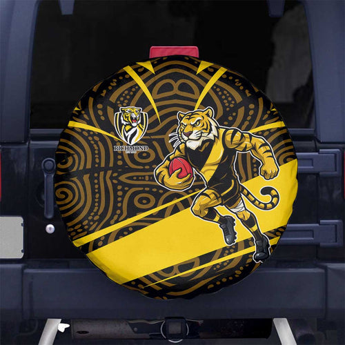 Richmond Tigers Australian Football Spare Tire Cover Powerful Tiger Mascot With Indigenous Pattern Art