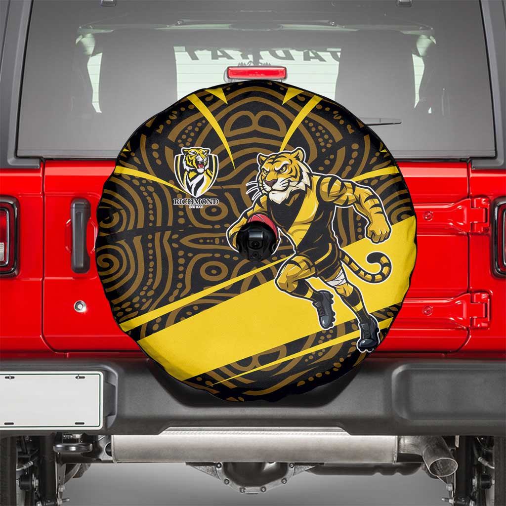 Richmond Tigers Australian Football Spare Tire Cover Powerful Tiger Mascot With Indigenous Pattern Art