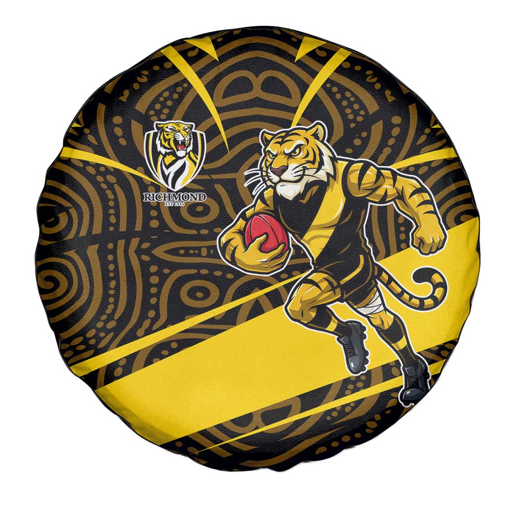 Richmond Tigers Australian Football Spare Tire Cover Powerful Tiger Mascot With Indigenous Pattern Art