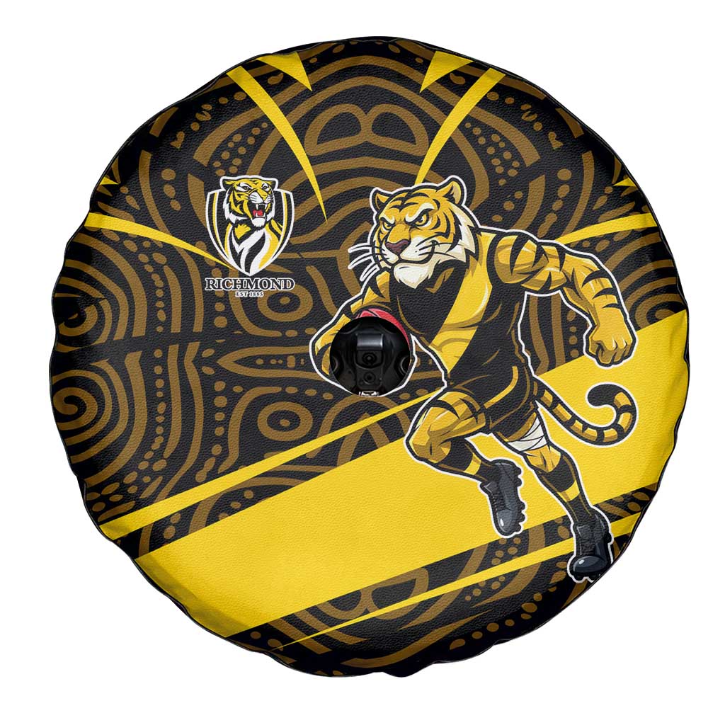 Richmond Tigers Australian Football Spare Tire Cover Powerful Tiger Mascot With Indigenous Pattern Art