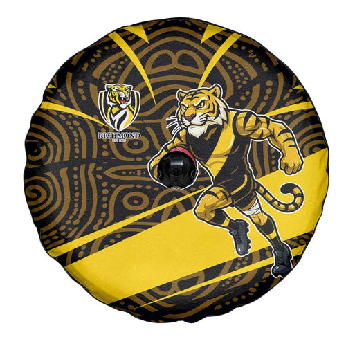 Richmond Tigers Australian Football Spare Tire Cover Powerful Tiger Mascot With Indigenous Pattern Art