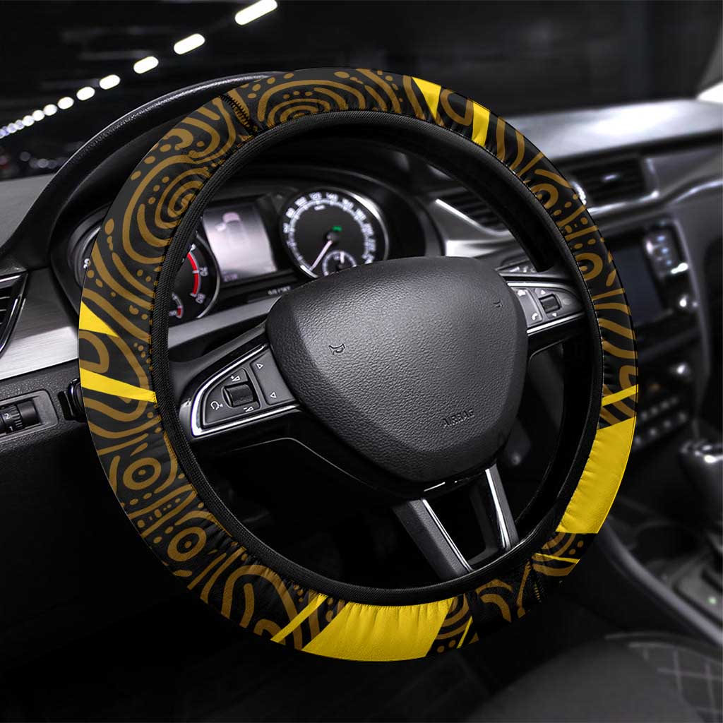 Richmond Tigers Australian Football Steering Wheel Cover Powerful Tiger Mascot With Indigenous Pattern Art