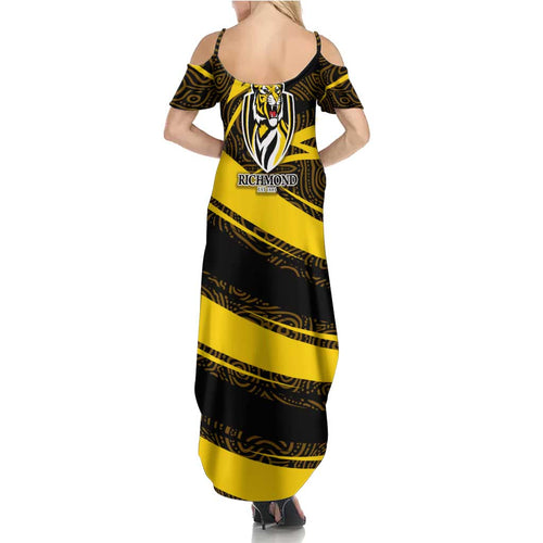 Richmond Tigers Australian Football Summer Maxi Dress Powerful Tiger Mascot With Indigenous Pattern Art