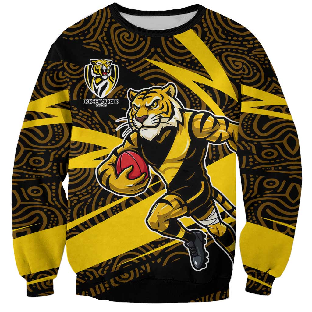 Richmond Tigers Australian Football Sweatshirt Powerful Tiger Mascot With Indigenous Pattern Art