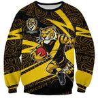 Richmond Tigers Australian Football Sweatshirt Powerful Tiger Mascot With Indigenous Pattern Art