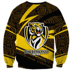 Richmond Tigers Australian Football Sweatshirt Powerful Tiger Mascot With Indigenous Pattern Art