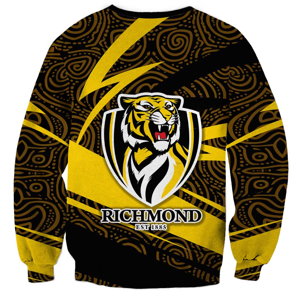Richmond Tigers Australian Football Sweatshirt Powerful Tiger Mascot With Indigenous Pattern Art