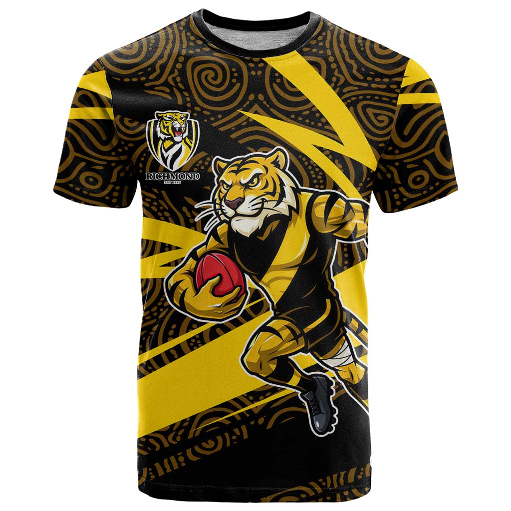 Richmond Tigers Australian Football T Shirt Powerful Tiger Mascot With Indigenous Pattern Art