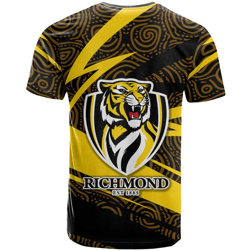 Richmond Tigers Australian Football T Shirt Powerful Tiger Mascot With Indigenous Pattern Art
