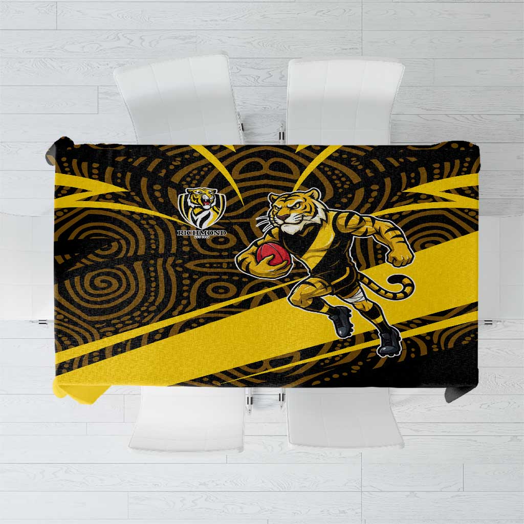 Richmond Tigers Australian Football Tablecloth Powerful Tiger Mascot With Indigenous Pattern Art