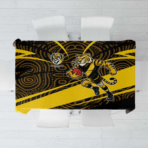 Richmond Tigers Australian Football Tablecloth Powerful Tiger Mascot With Indigenous Pattern Art