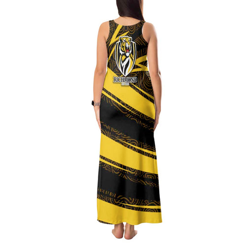 Richmond Tigers Australian Football Tank Maxi Dress Powerful Tiger Mascot With Indigenous Pattern Art