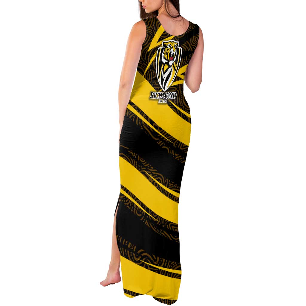 Richmond Tigers Australian Football Tank Maxi Dress Powerful Tiger Mascot With Indigenous Pattern Art