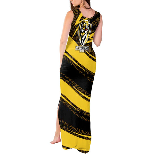 Richmond Tigers Australian Football Tank Maxi Dress Powerful Tiger Mascot With Indigenous Pattern Art