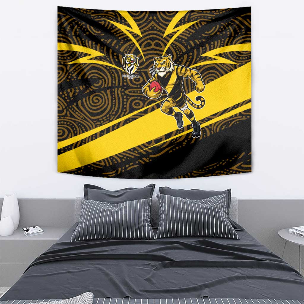 Richmond Tigers Australian Football Tapestry Powerful Tiger Mascot With Indigenous Pattern Art