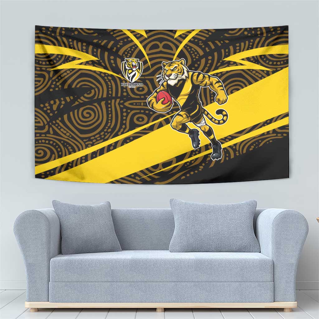 Richmond Tigers Australian Football Tapestry Powerful Tiger Mascot With Indigenous Pattern Art