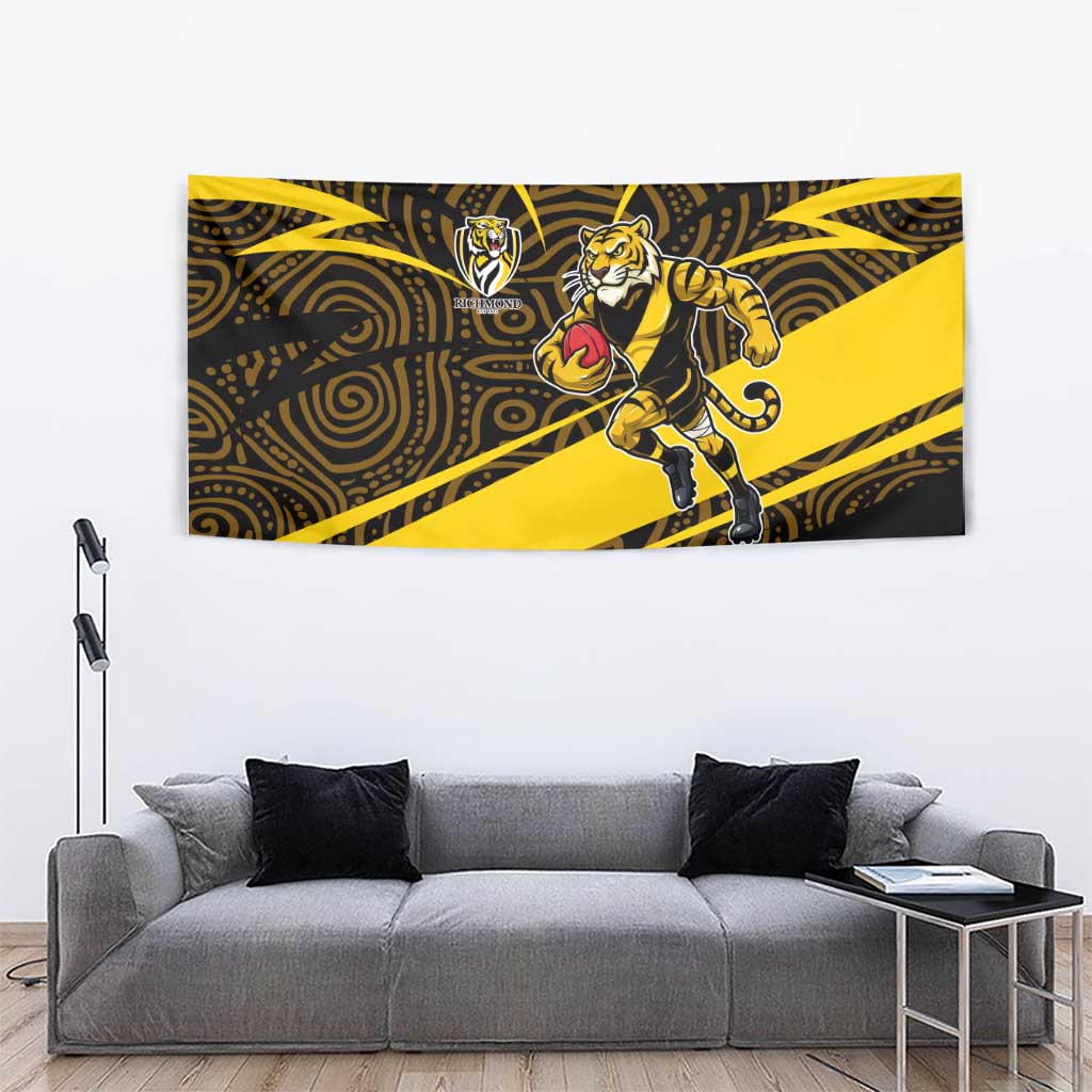Richmond Tigers Australian Football Tapestry Powerful Tiger Mascot With Indigenous Pattern Art