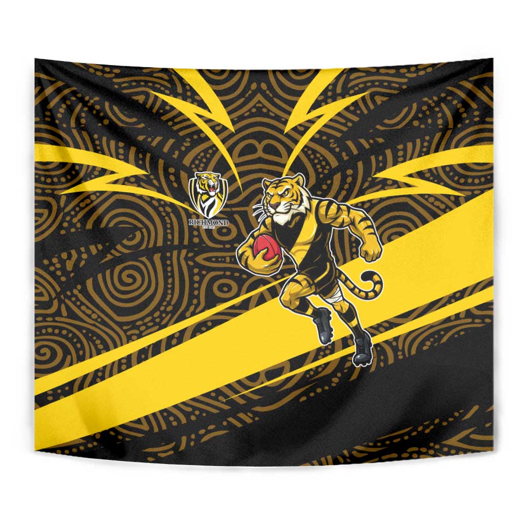 Richmond Tigers Australian Football Tapestry Powerful Tiger Mascot With Indigenous Pattern Art