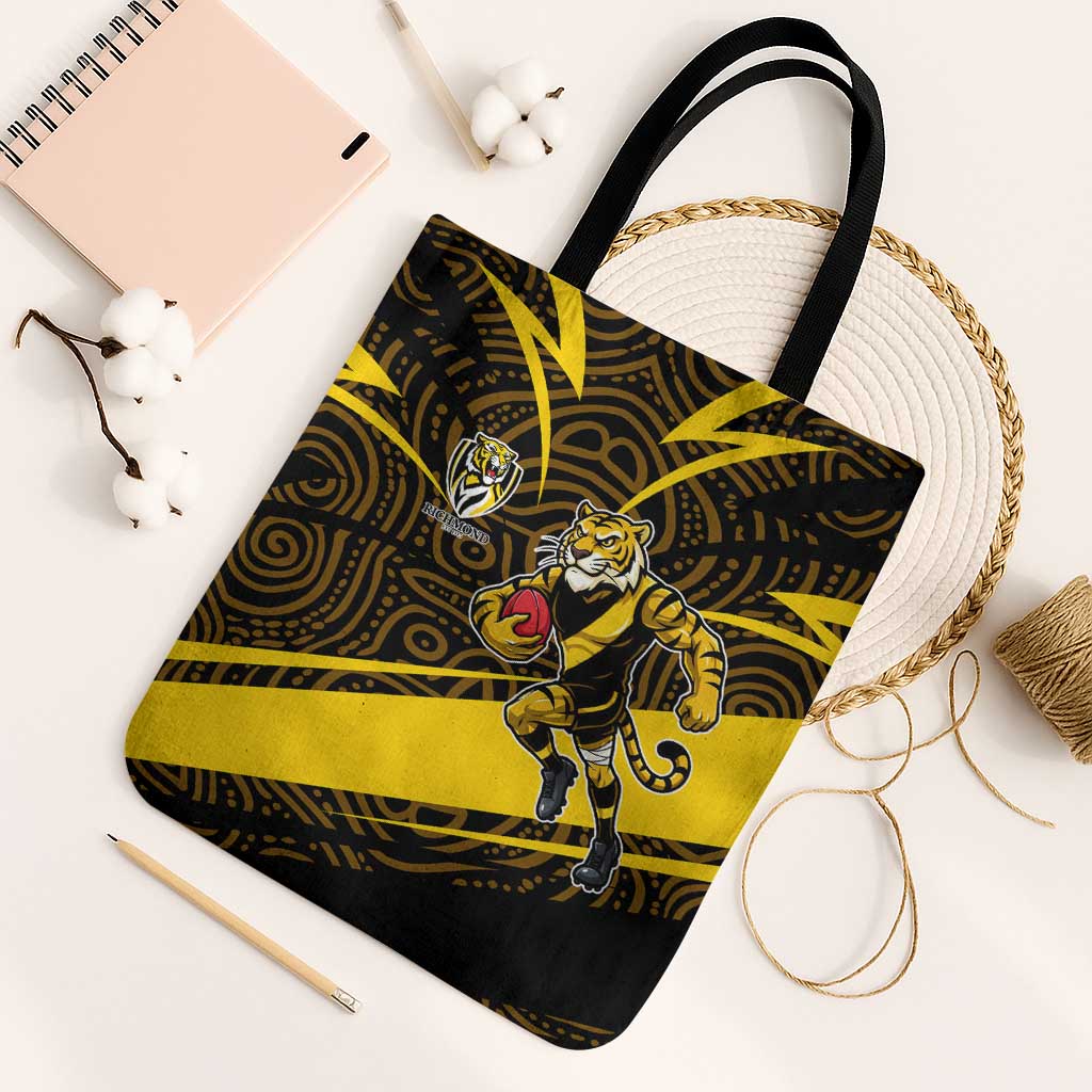 Richmond Tigers Australian Football Tote Bag Powerful Tiger Mascot With Indigenous Pattern Art