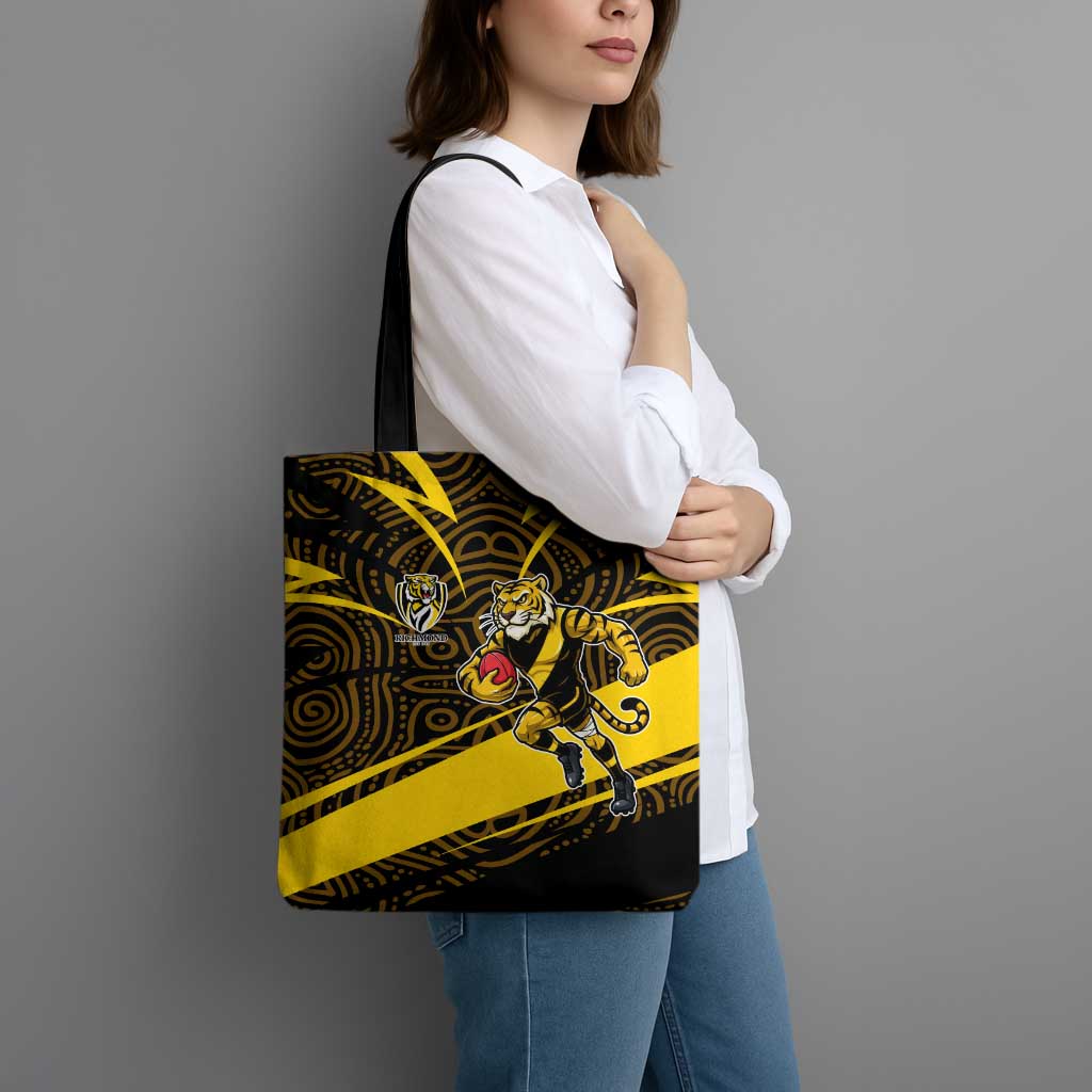 Richmond Tigers Australian Football Tote Bag Powerful Tiger Mascot With Indigenous Pattern Art