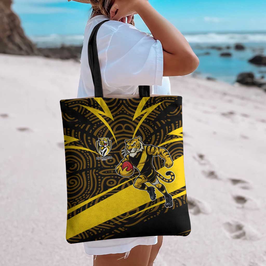 Richmond Tigers Australian Football Tote Bag Powerful Tiger Mascot With Indigenous Pattern Art