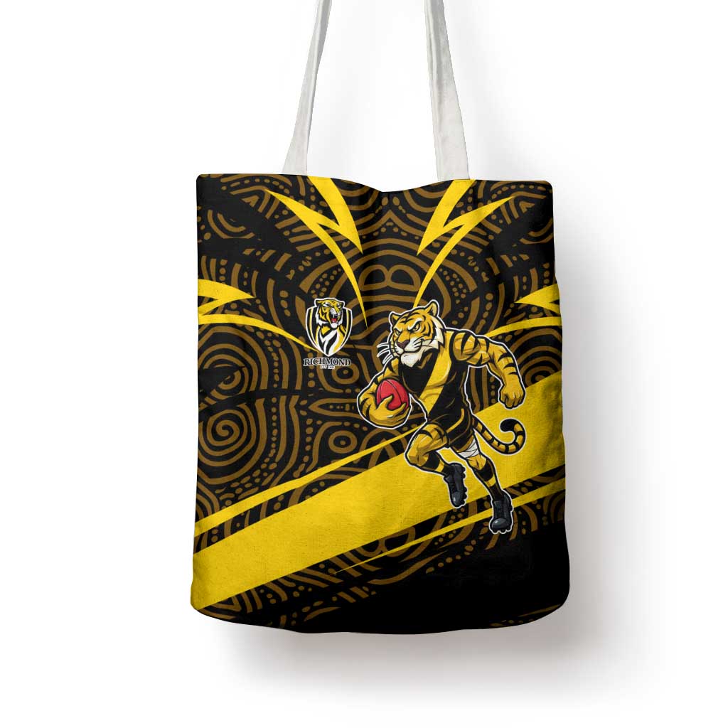 Richmond Tigers Australian Football Tote Bag Powerful Tiger Mascot With Indigenous Pattern Art
