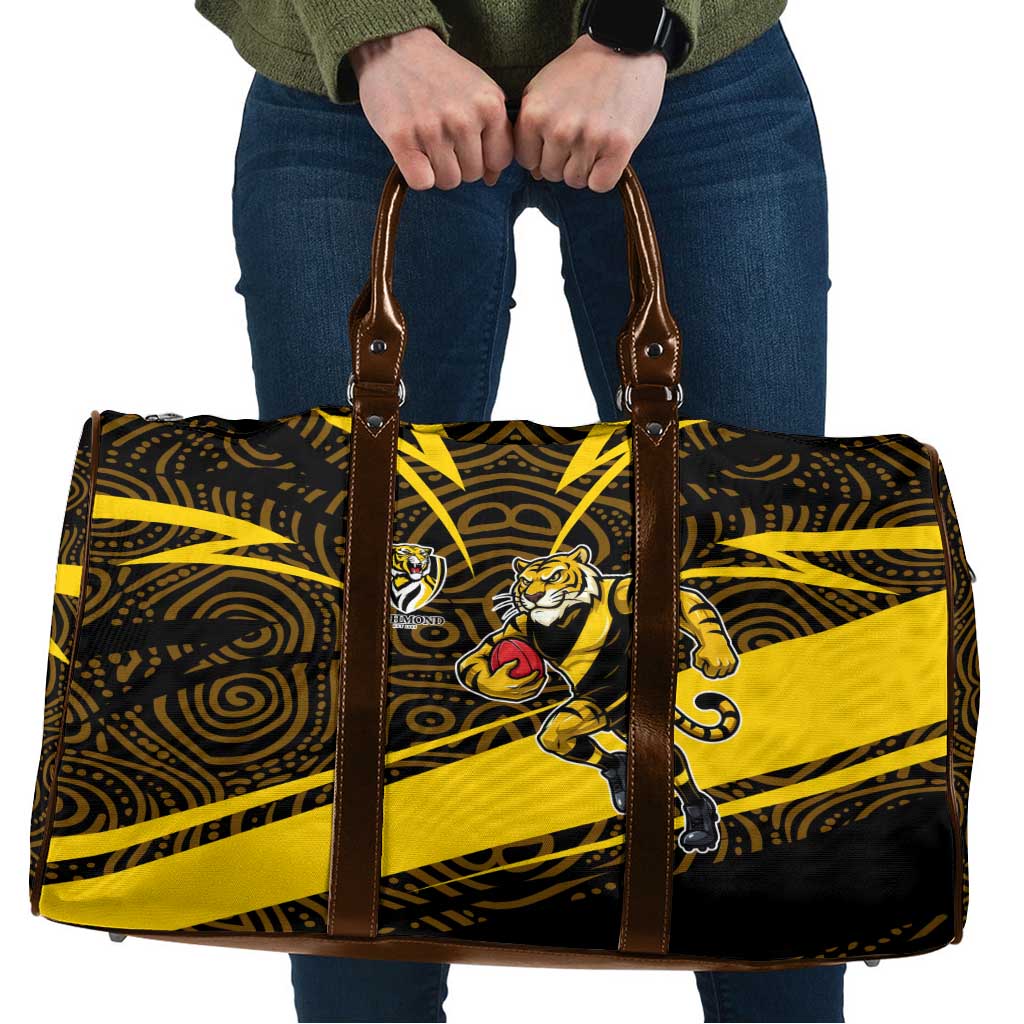 Richmond Tigers Australian Football Travel Bag Powerful Tiger Mascot With Indigenous Pattern Art