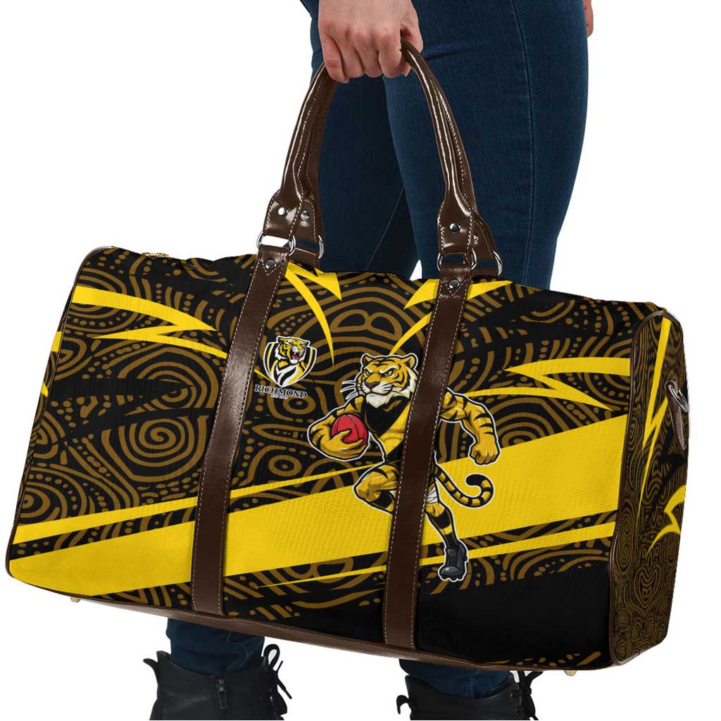 Richmond Tigers Australian Football Travel Bag Powerful Tiger Mascot With Indigenous Pattern Art