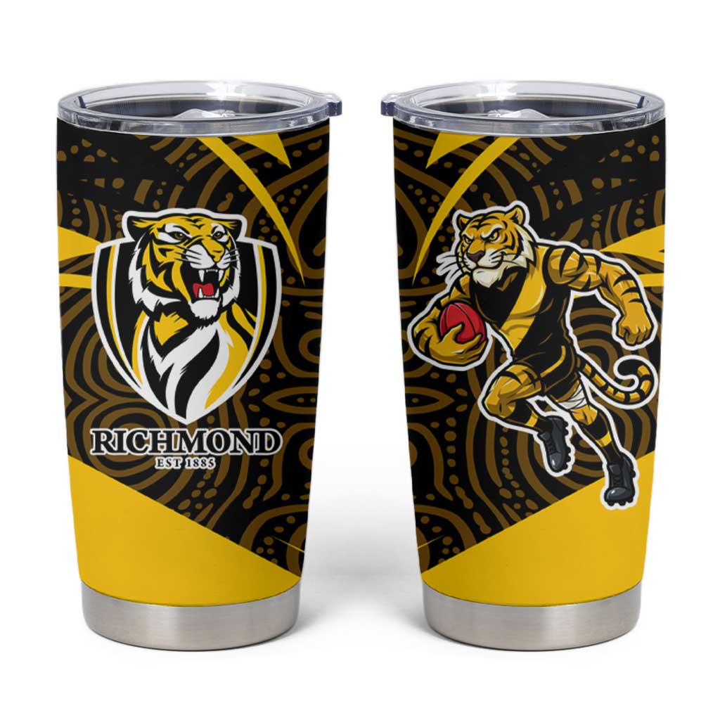 Richmond Tigers Australian Football Tumbler Cup Powerful Tiger Mascot With Indigenous Pattern Art