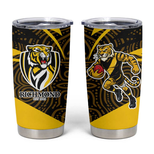 Richmond Tigers Australian Football Tumbler Cup Powerful Tiger Mascot With Indigenous Pattern Art