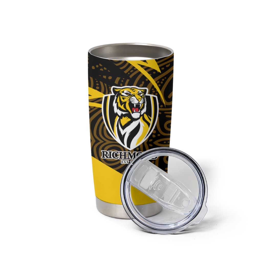 Richmond Tigers Australian Football Tumbler Cup Powerful Tiger Mascot With Indigenous Pattern Art