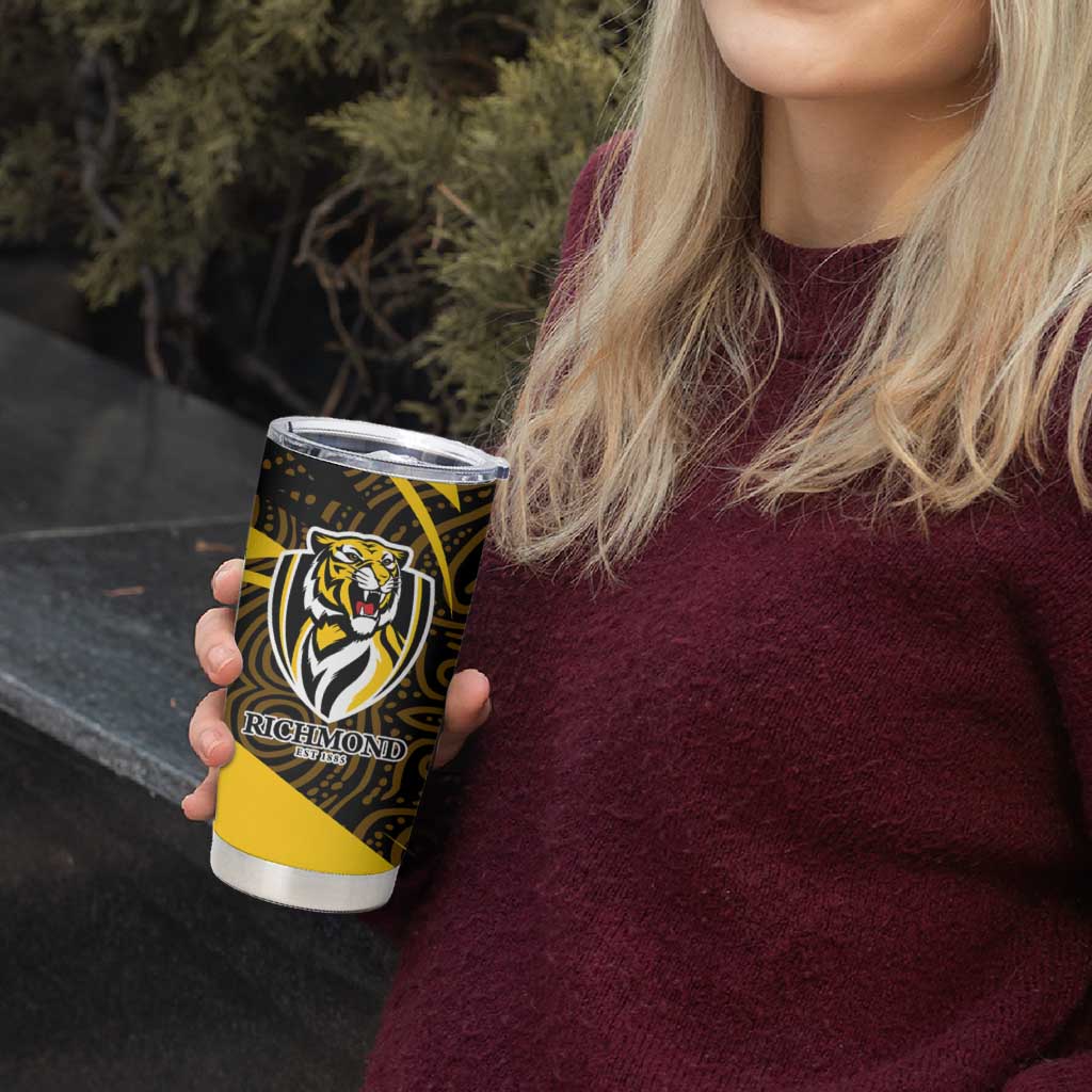 Richmond Tigers Australian Football Tumbler Cup Powerful Tiger Mascot With Indigenous Pattern Art