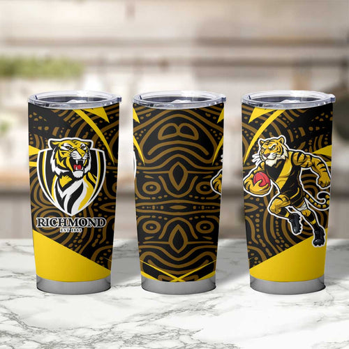 Richmond Tigers Australian Football Tumbler Cup Powerful Tiger Mascot With Indigenous Pattern Art
