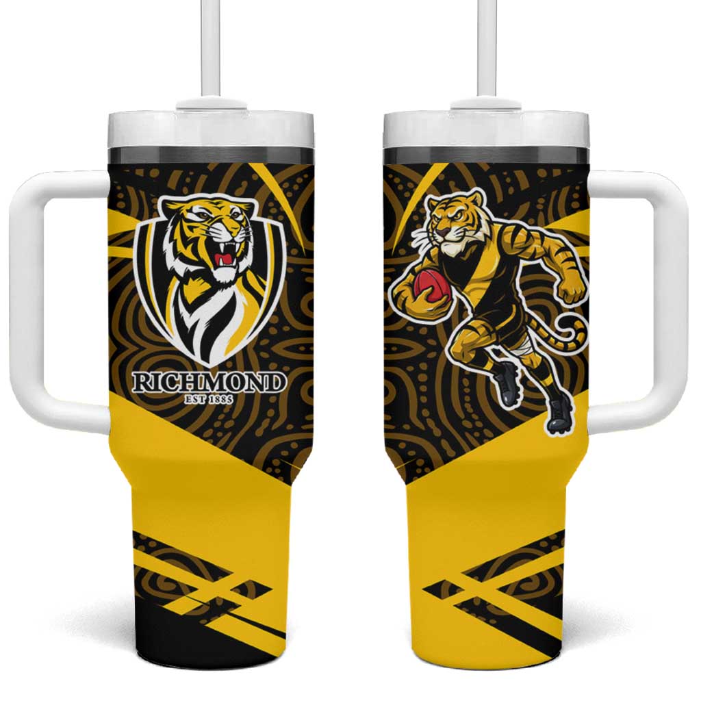 Richmond Tigers Australian Football Tumbler With Handle Powerful Tiger Mascot With Indigenous Pattern Art