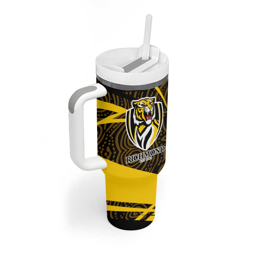 Richmond Tigers Australian Football Tumbler With Handle Powerful Tiger Mascot With Indigenous Pattern Art