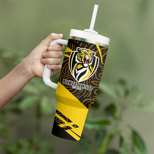 Richmond Tigers Australian Football Tumbler With Handle Powerful Tiger Mascot With Indigenous Pattern Art