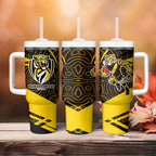 Richmond Tigers Australian Football Tumbler With Handle Powerful Tiger Mascot With Indigenous Pattern Art