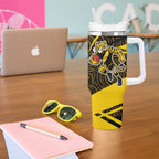 Richmond Tigers Australian Football Tumbler With Handle Powerful Tiger Mascot With Indigenous Pattern Art