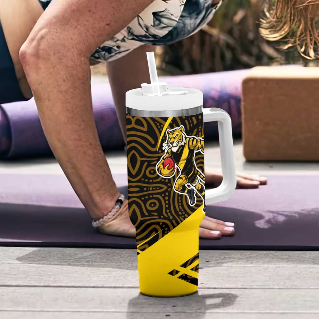 Richmond Tigers Australian Football Tumbler With Handle Powerful Tiger Mascot With Indigenous Pattern Art