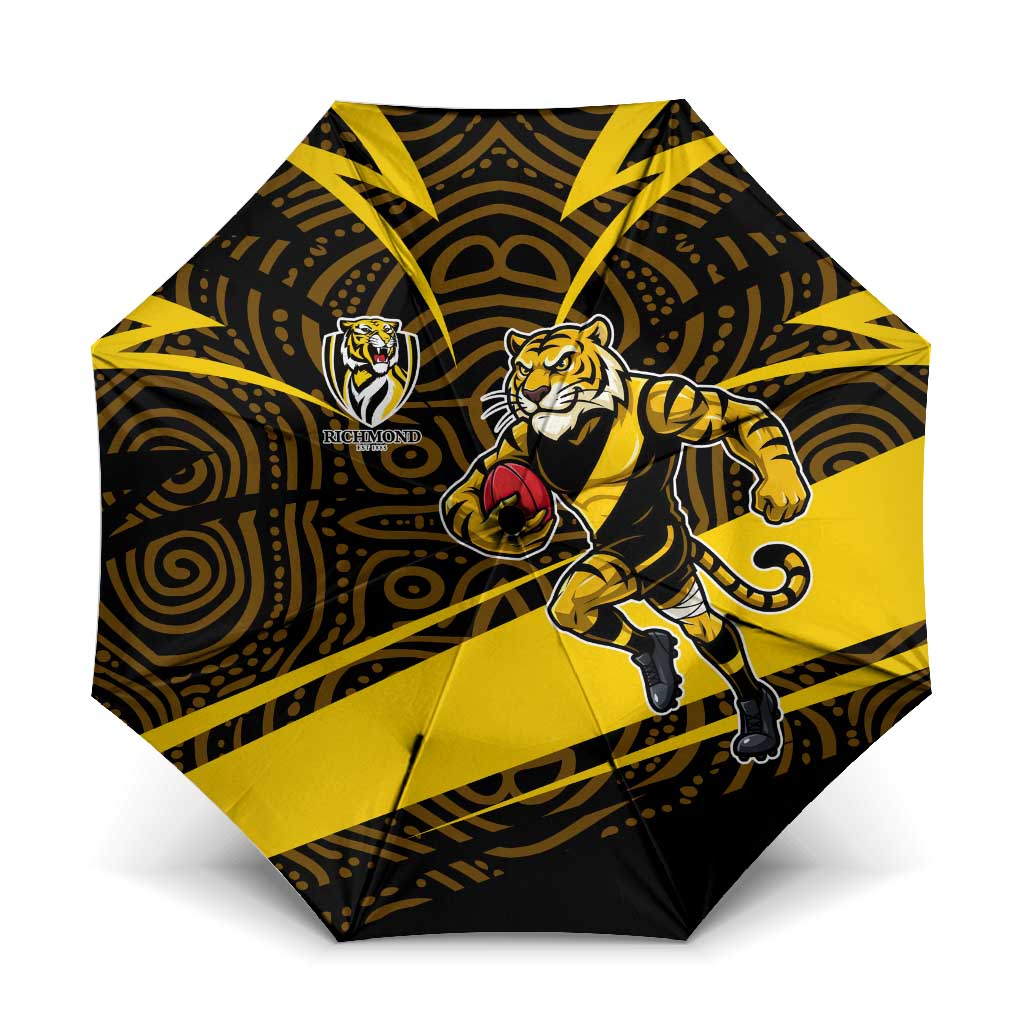 Richmond Tigers Australian Football Umbrella Powerful Tiger Mascot With Indigenous Pattern Art