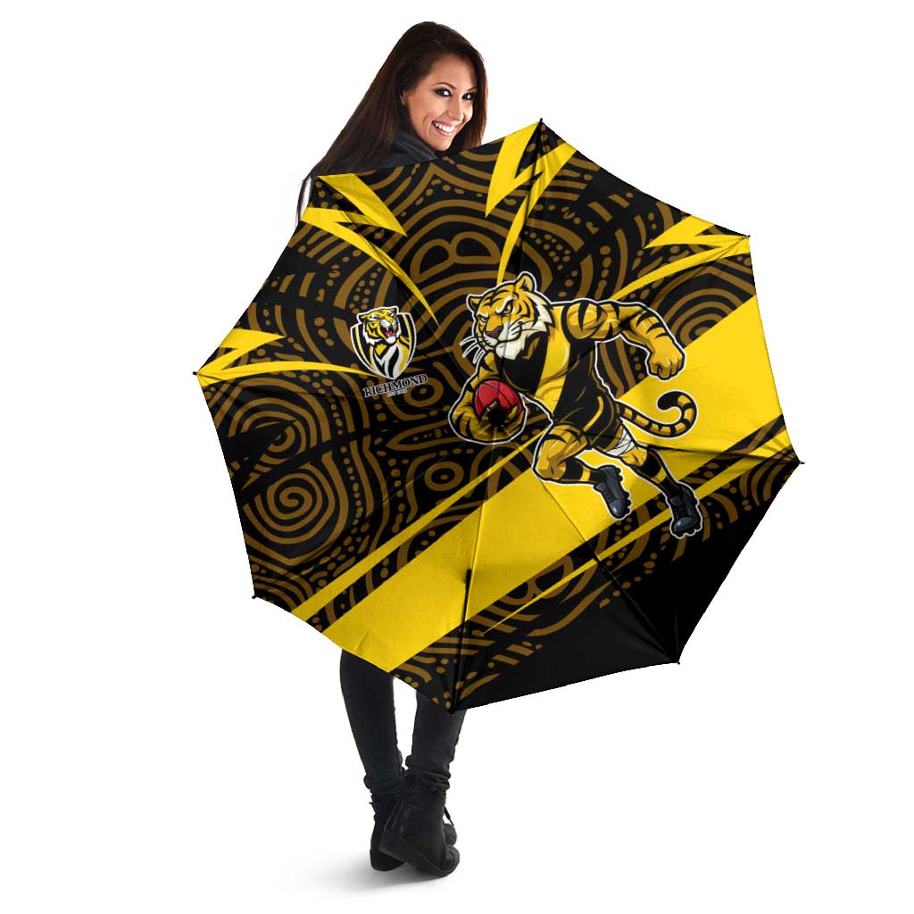 Richmond Tigers Australian Football Umbrella Powerful Tiger Mascot With Indigenous Pattern Art