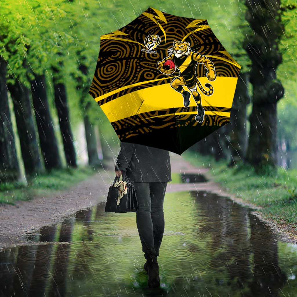 Richmond Tigers Australian Football Umbrella Powerful Tiger Mascot With Indigenous Pattern Art
