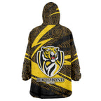 Richmond Tigers Australian Football Wearable Blanket Hoodie Powerful Tiger Mascot With Indigenous Pattern Art