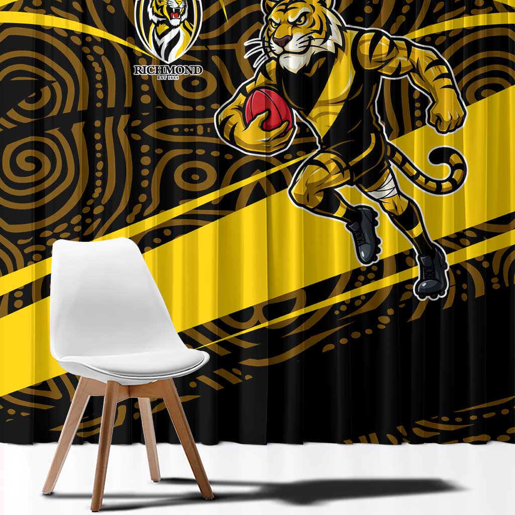 Richmond Tigers Australian Football Window Curtain Powerful Tiger Mascot With Indigenous Pattern Art