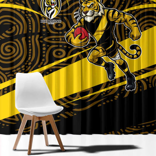 Richmond Tigers Australian Football Window Curtain Powerful Tiger Mascot With Indigenous Pattern Art